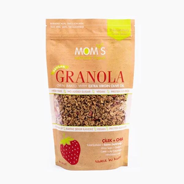 Mom's Granola Strawberry & Chia Seed Granola - Healthy, All Natural, Refined Sugar-Free, Olive Oil Baked Breakfast & Snack