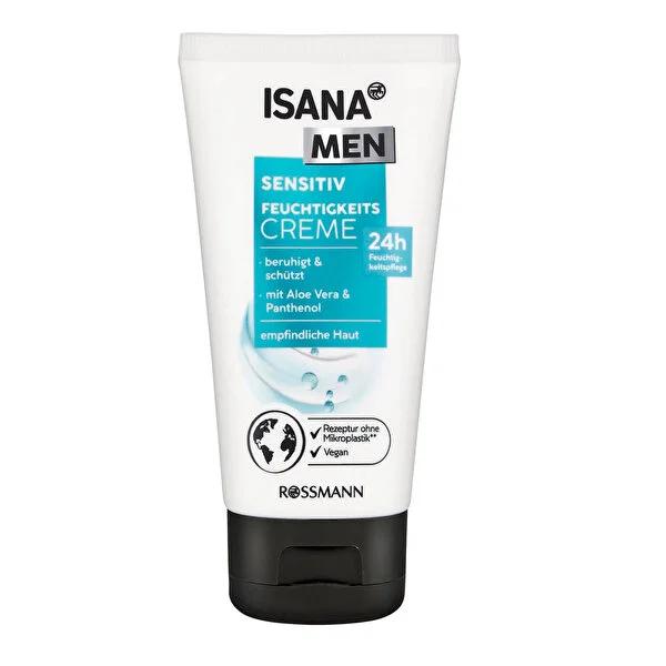 Isana Men Moisturizing Cream for Sensitive Skin: 24H Hydration, Aloe Vera, Shea Butter - Soothe, Protect & Hydrate