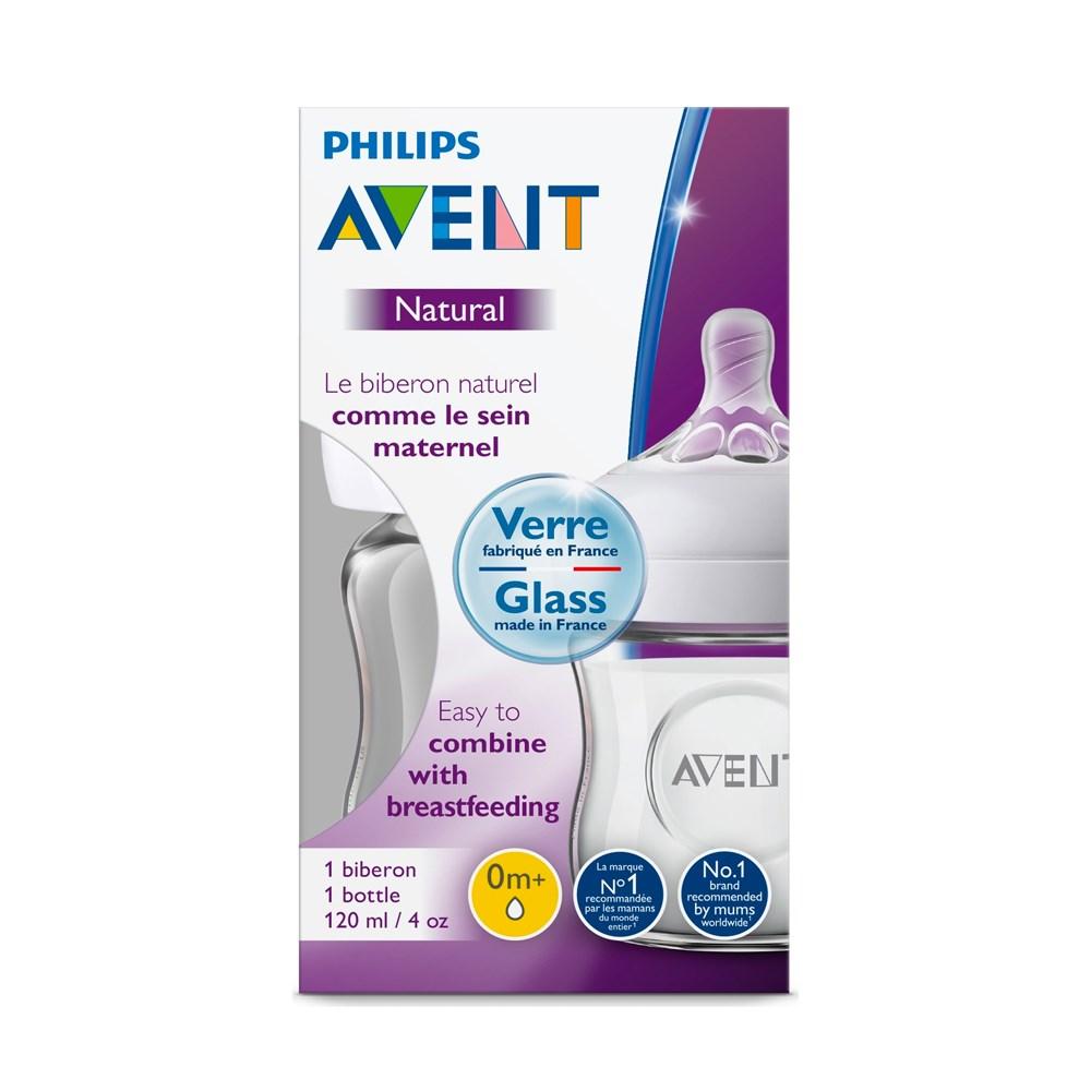 Philips Avent Natural Baby Bottle 120ml - BPA-Free Borosilicate Glass, Anti-Colic Valve