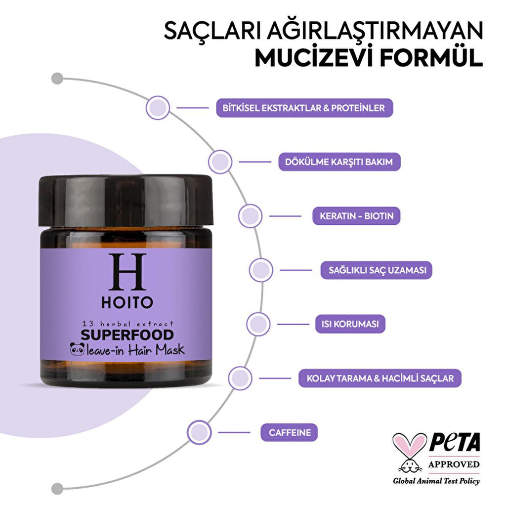 Hoito Superfood Leave-In Hair Mask: Repair, Protect & Detangle Damaged Hair - Anti-Frizz, Heat & Color Safe Treatment (3.38 fl oz)