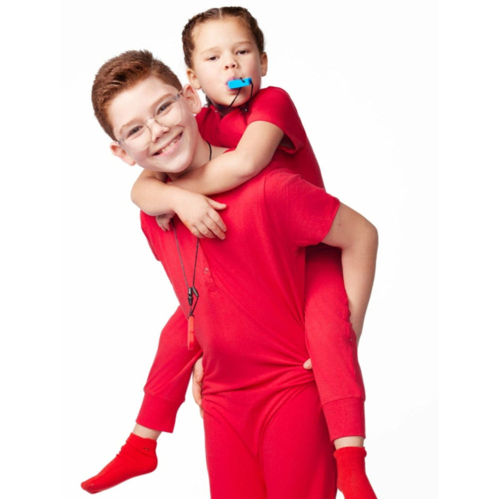 ParkerandTalia Ultimate Comfort Playsuit-RED — sensory-friendly playsuit