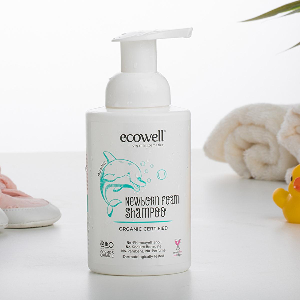 Ecowell Organic Baby Shampoo & Body Wash - Gentle, Fragrance-Free, Vegan & Cosmos Certified for Newborns