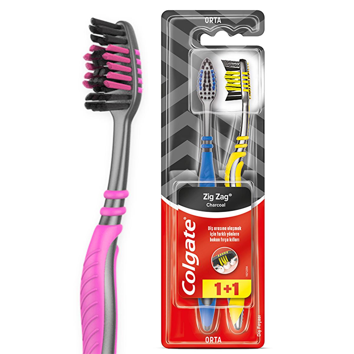 Colgate Zigzag Charcoal Toothbrush 2-Pack: Deep Interdental Cleaning, Black Bristles, Tongue Cleaner for Fresh Breath