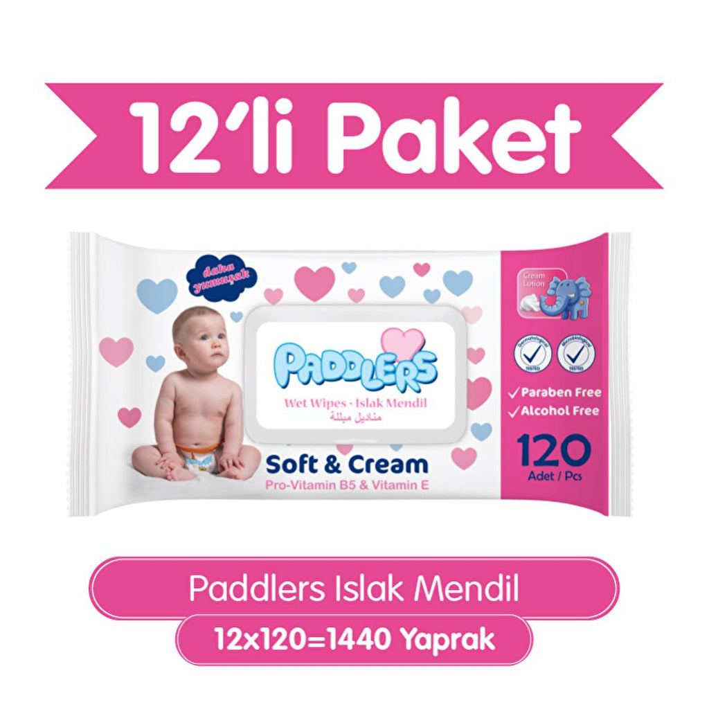 Paddlers Baby Wet Wipes - Soft, Gentle, and Convenient Hygiene for Infants - 120 Packs of 12