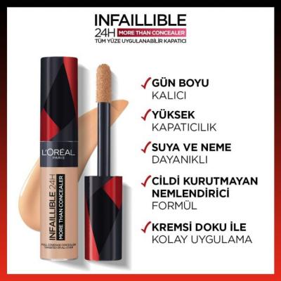 Loreal Paris Infaillible More Than Concealer - 323 Fawn, Long-Lasting High Coverage Makeup for Dark Circles and Uneven Skin Tone