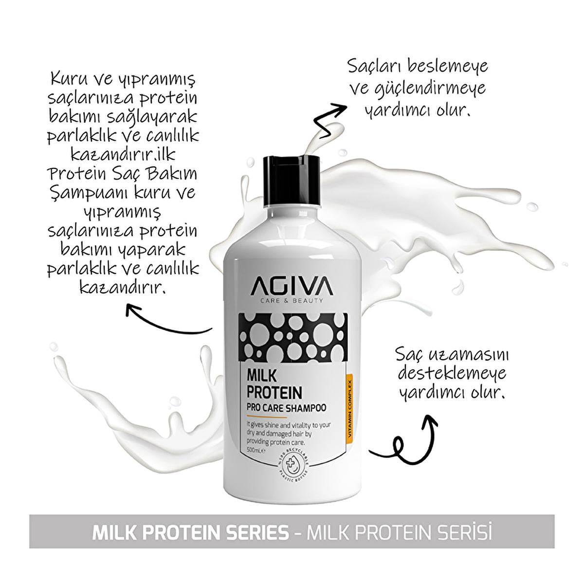 Agiva Milk Protein Hair Care Set: Shampoo, Hair Milk & Comb - Repair Damaged Hair, Restore Shine, Moisturize & Detangle (Brush Color May Vary)