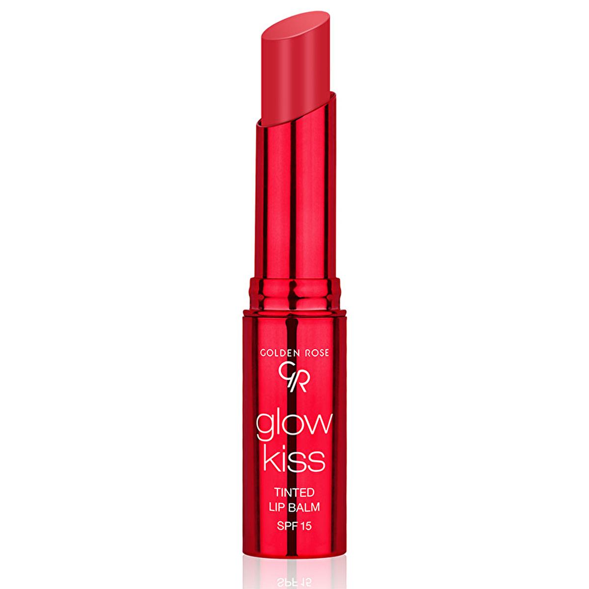 Golden Rose Glow Kiss Strawberry Tinted Lip Balm: SPF 15, Shea Butter, Hyaluronic Acid - Vegan Moisturizing & Sun Protection, Natural Lip Color