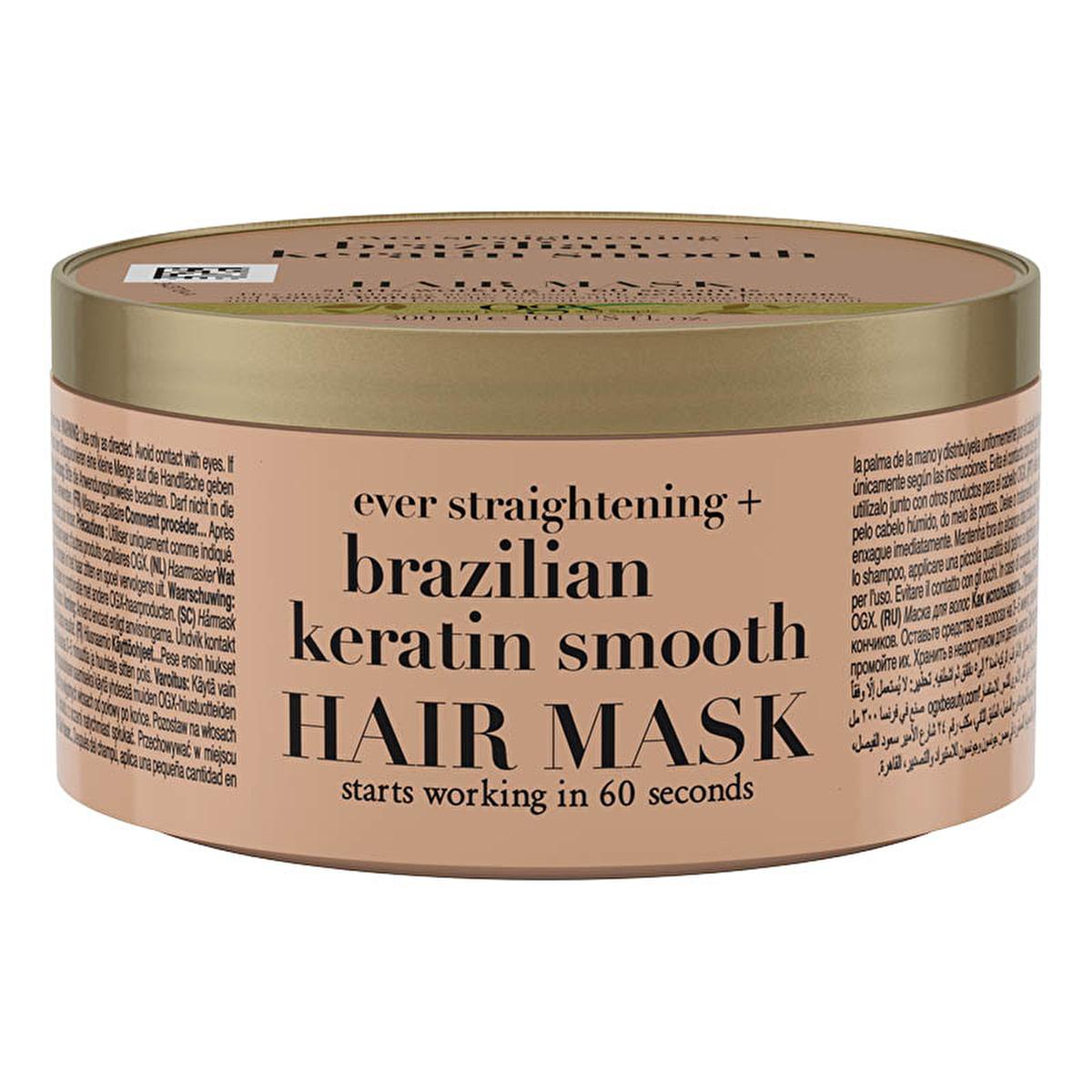 OGX Brazilian Keratin Smooth Hair Mask: Sulfate-Free, Frizz Control & Smoothing Treatment for Curly & Wavy Hair - 10.14 fl oz