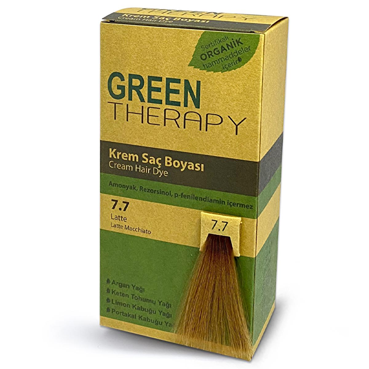Green Therapy Natural Hair Dye - Latte 7.7, Argan Oil Enriched, Ammonia-Free Hair Coloring