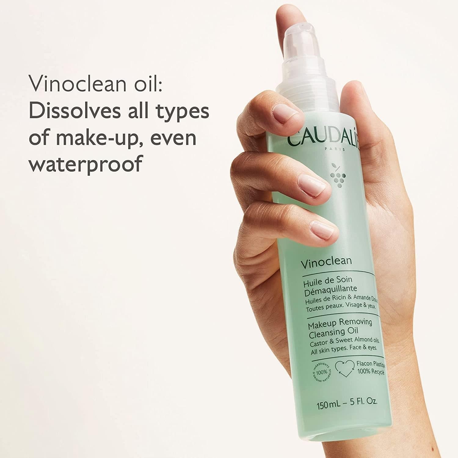 Caudalie Vinoclean Makeup Removing Cleansing Oil - Gentle Vegan Makeup Remover for Sensitive Skin, 5.07 fl oz