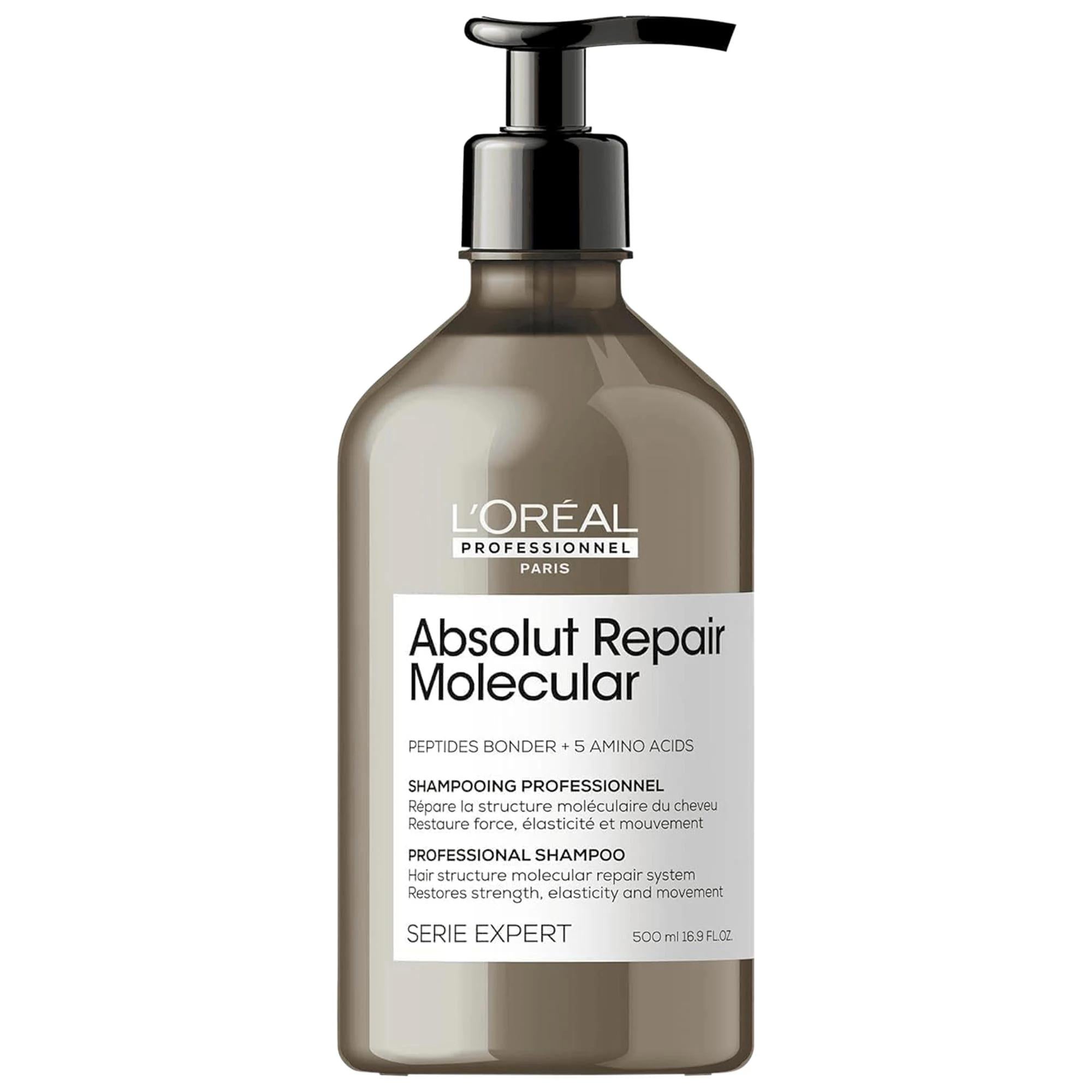 L'Oréal Professionnel Absolut Repair Molecular Shampoo for Damaged Hair - Sulfate-Free, Color-Safe, Repairing Shampoo with Peptides