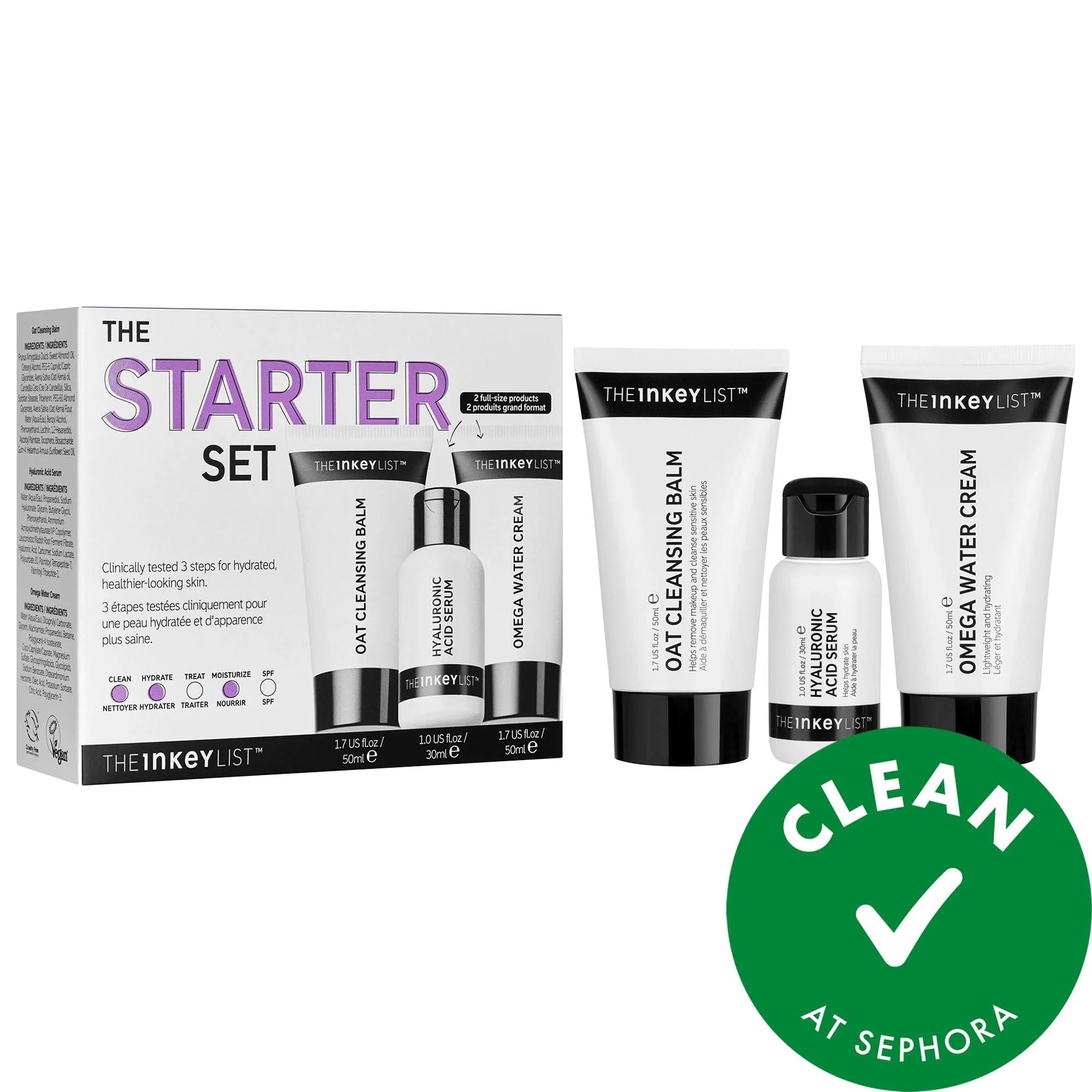 The INKEY List: Starter Skincare Set - Hydrating Routine with Oat Cleansing Balm, Hyaluronic Acid & Niacinamide - Cruelty-Free & Clean at Sephora