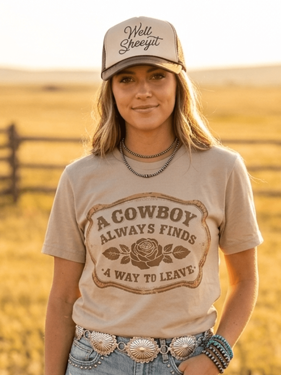Wild Junkie A Cowboy Always Finds A Way To Leave Graphic Tee — graphic tees category context