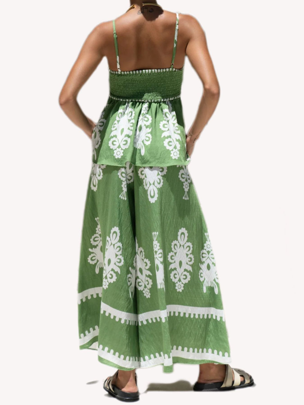 Printed Cami and Wide Leg Pants Set