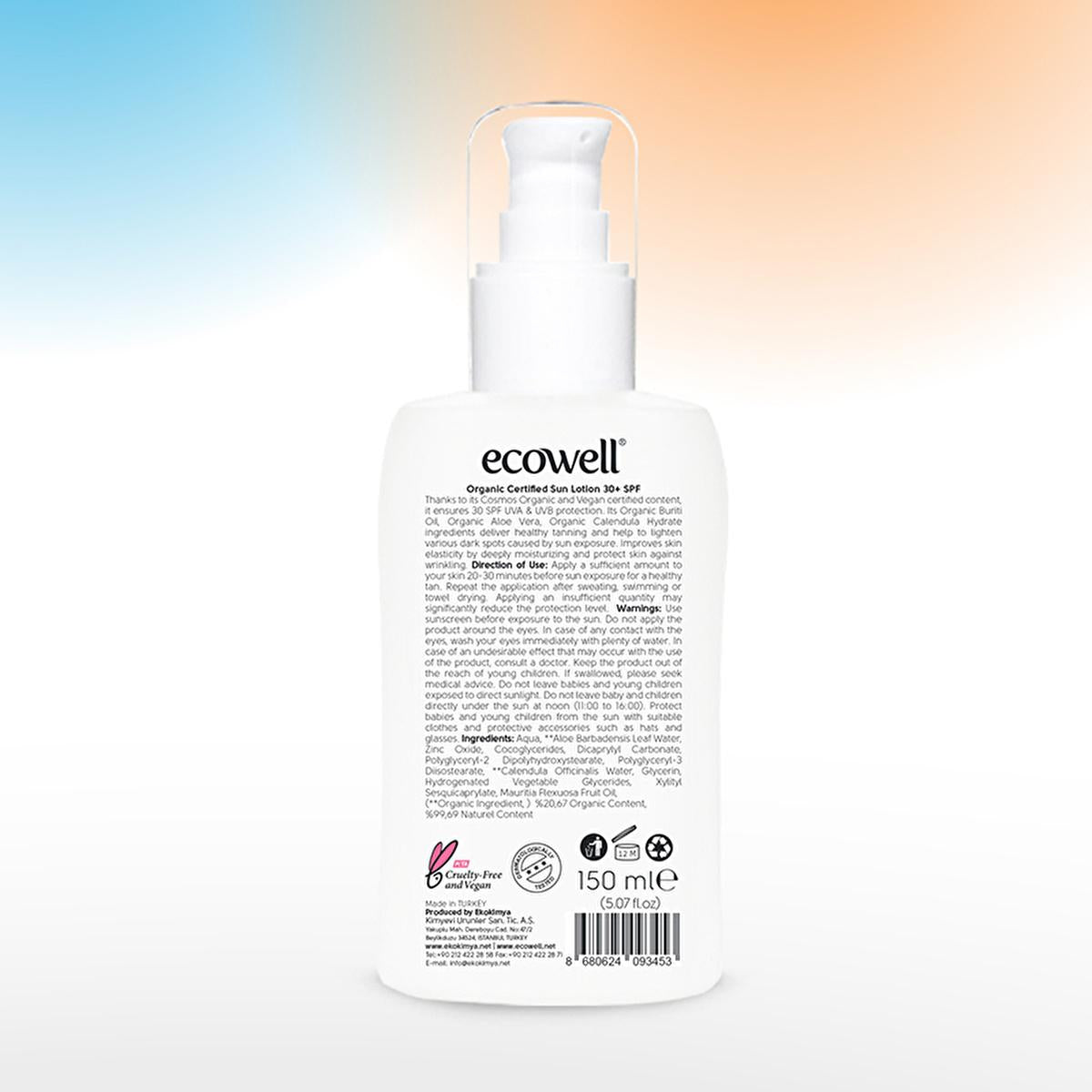 Ecowell Organic Sunscreen Lotion - 30 SPF, Vegan & Mineral UVA UVB Protection, Moisturizing & Eco-Friendly
