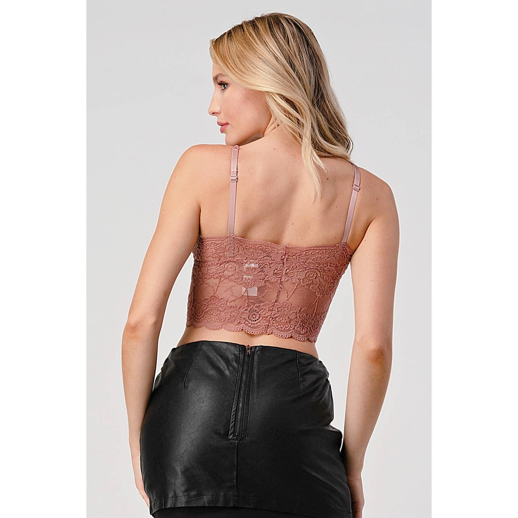 MWBW Apparel and More SPAGHETTI STRAP STRING DETAIL LACE CROP BRACELETTE — product on model