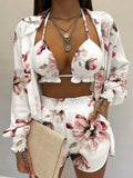 Full Size Halter Neck Cami & Shirt & Shorts 3-Piece Outfit Set Plus Size