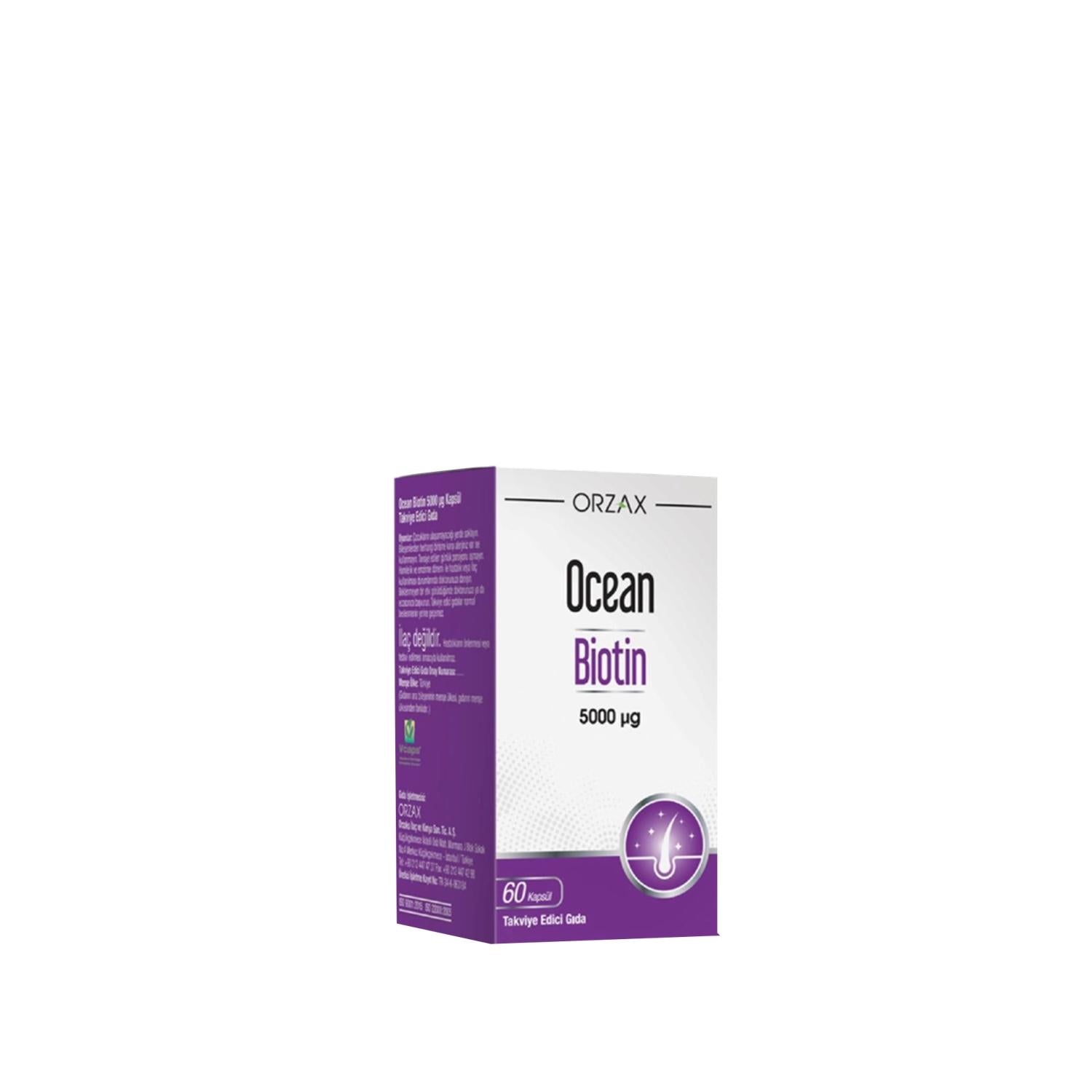 Orzax Ocean Biotin 5000ug - High Dose Biotin Supplement for Hair Growth, Skin Health & Nail Strengthening