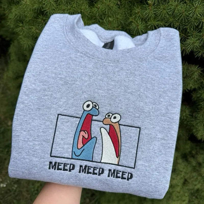 Pasimax "Meep" Embroidered Unisex Sweatshirt – Minimalist Crewneck — detail close-up