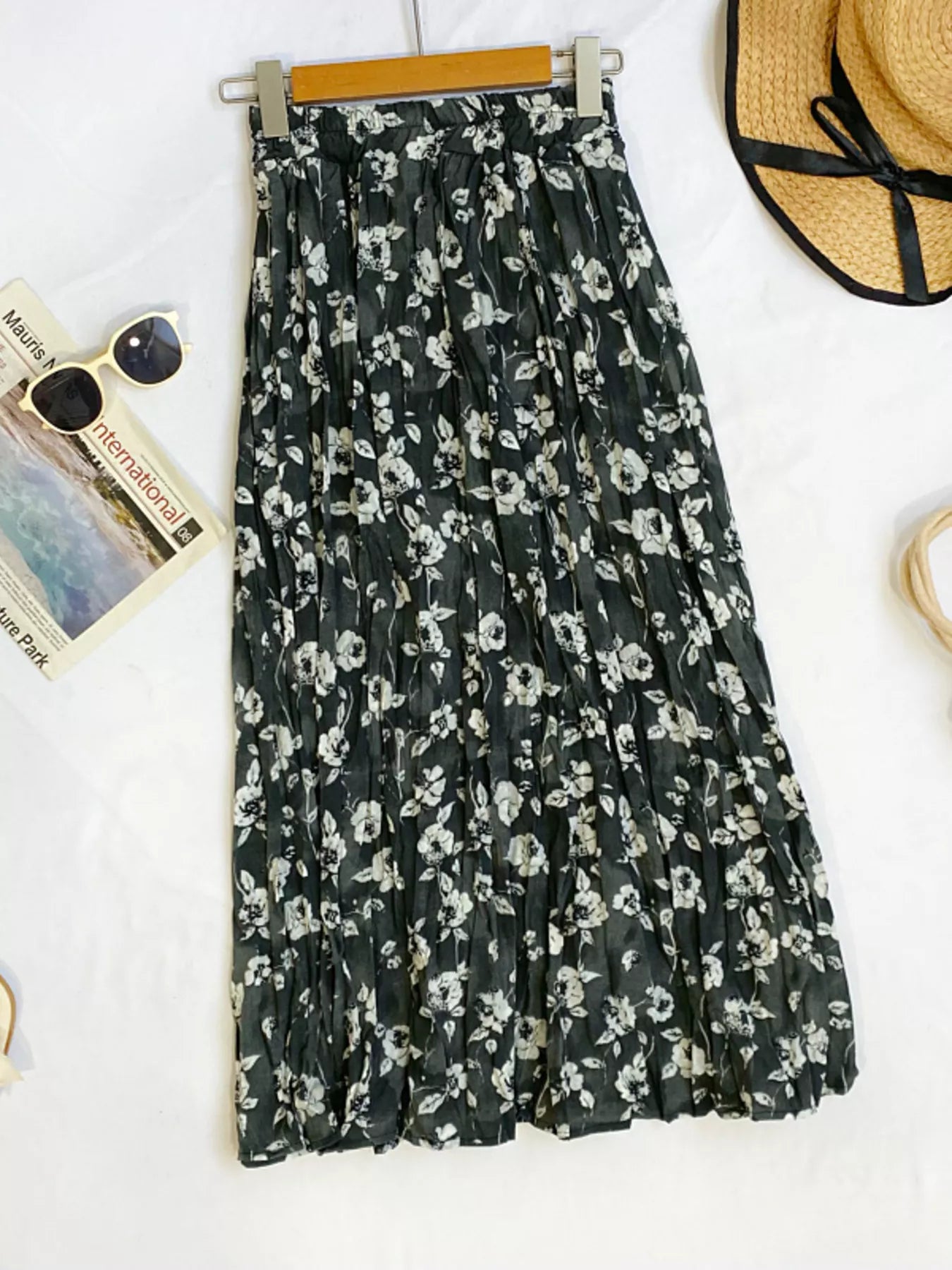 Floral Print Elastic Waist Midi Skirt
