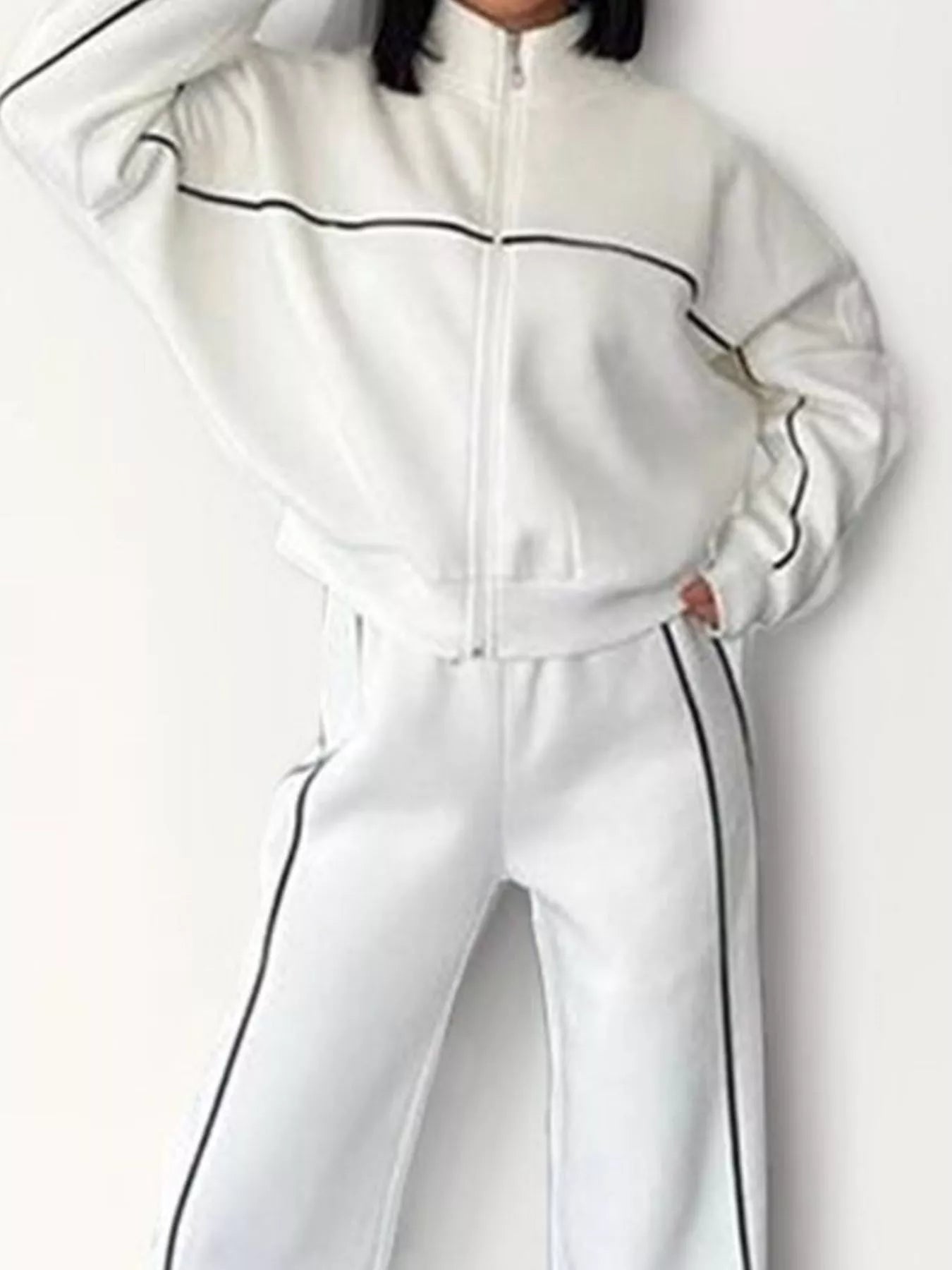 Full Size Zip Up Long Sleeve Top and Pants Set Plus Size
