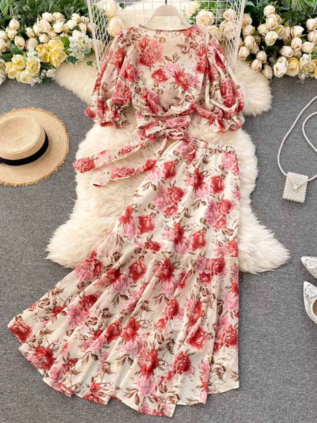 Floral Print Crop Top and Skirt Set