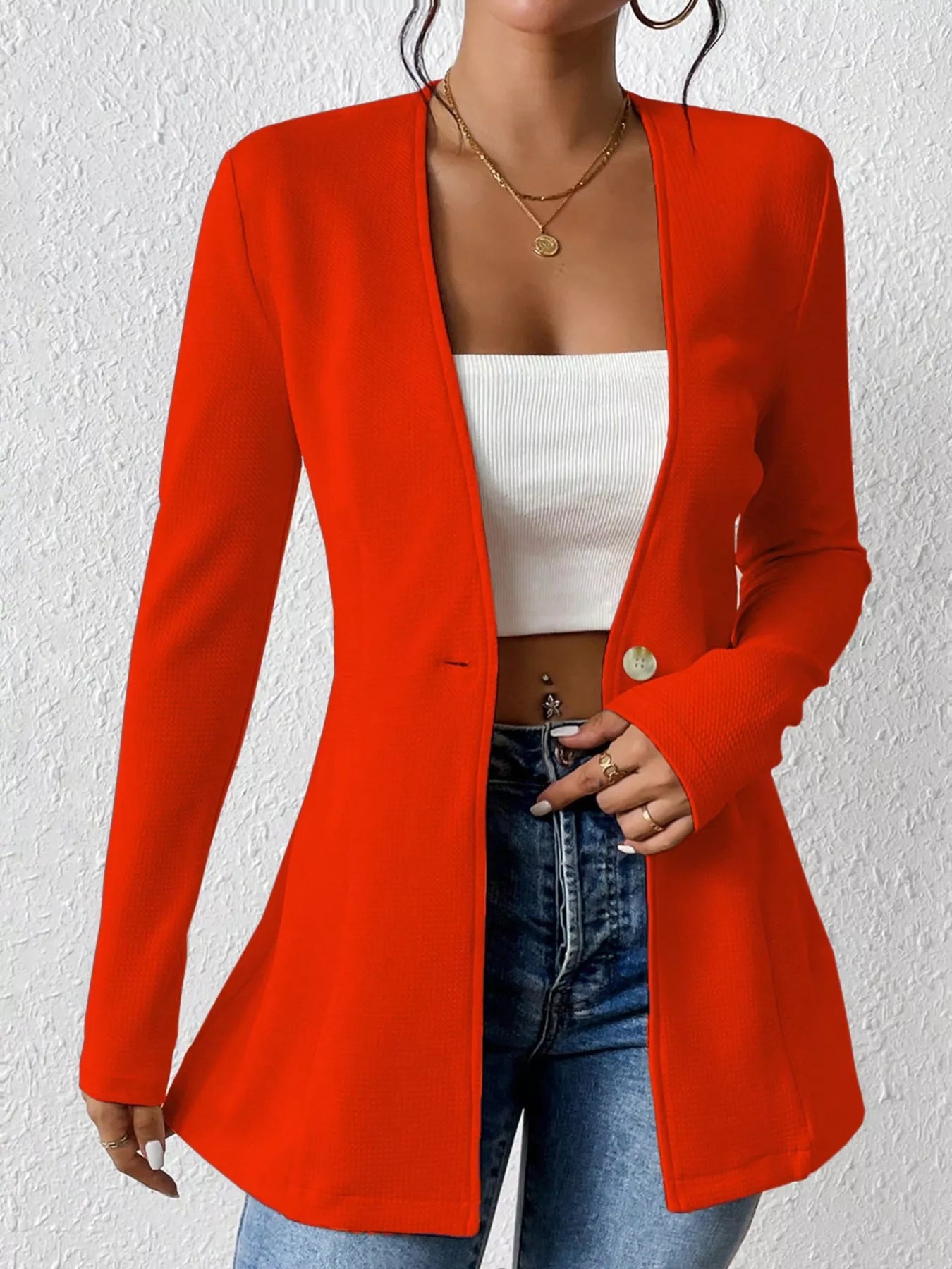 Single-Button Long Sleeve Blazer