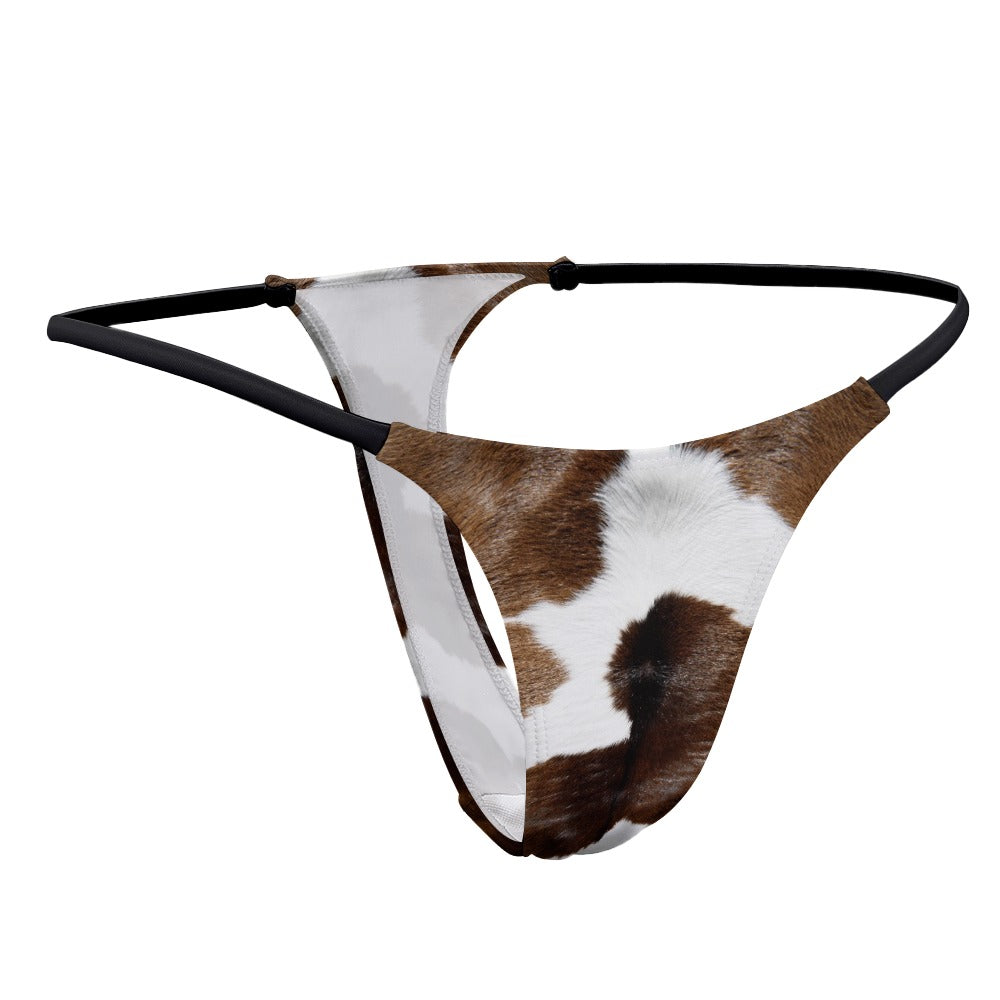 Luckless Outfitters Cow Print Yoga Thong — size reference