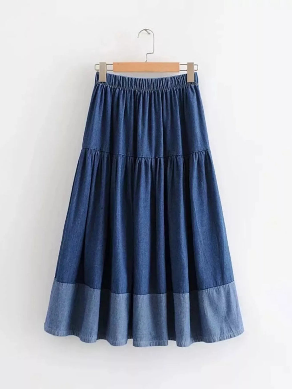 Tiered Denim Midi Skirt