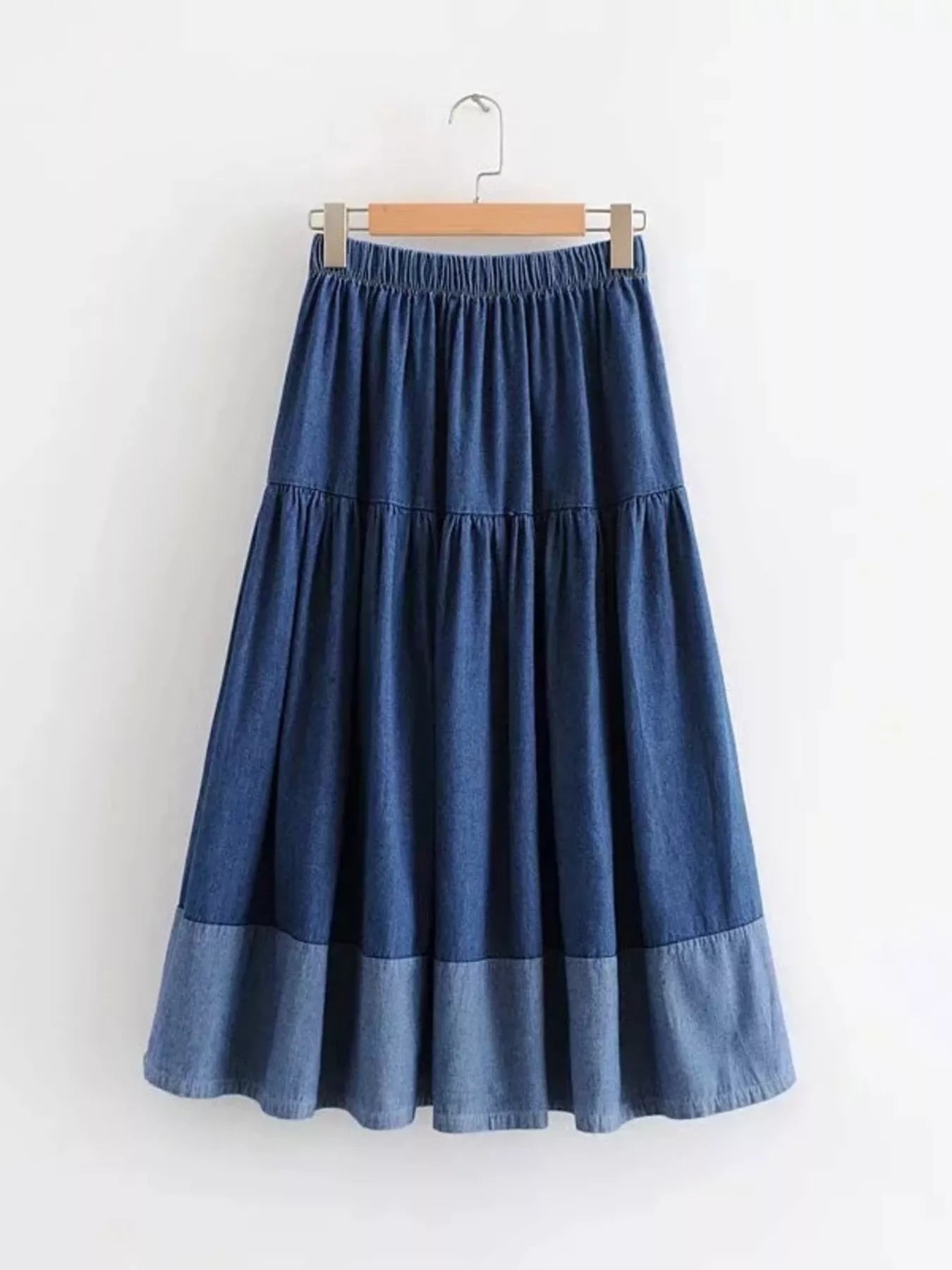 Tiered Denim Midi Skirt