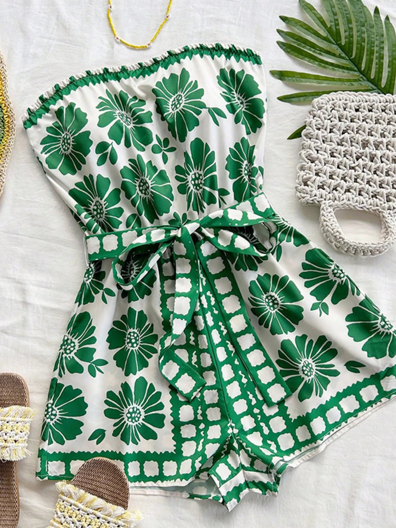 Strapless Tie Waist Romper
