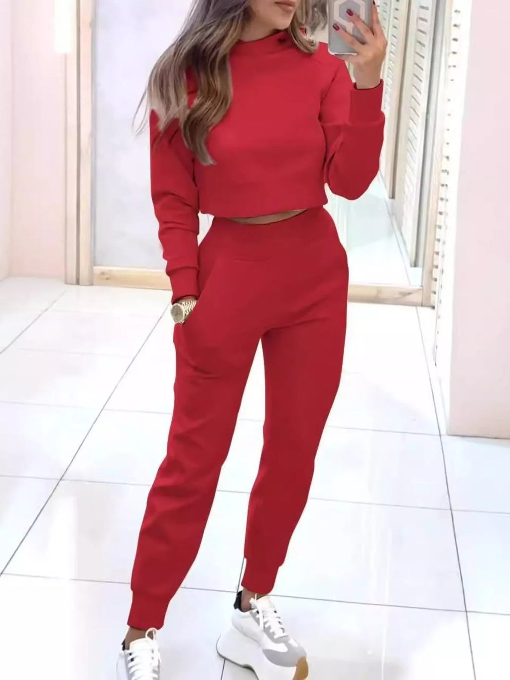 Casual Chic Cropped Sweatshirt and Jogger Set