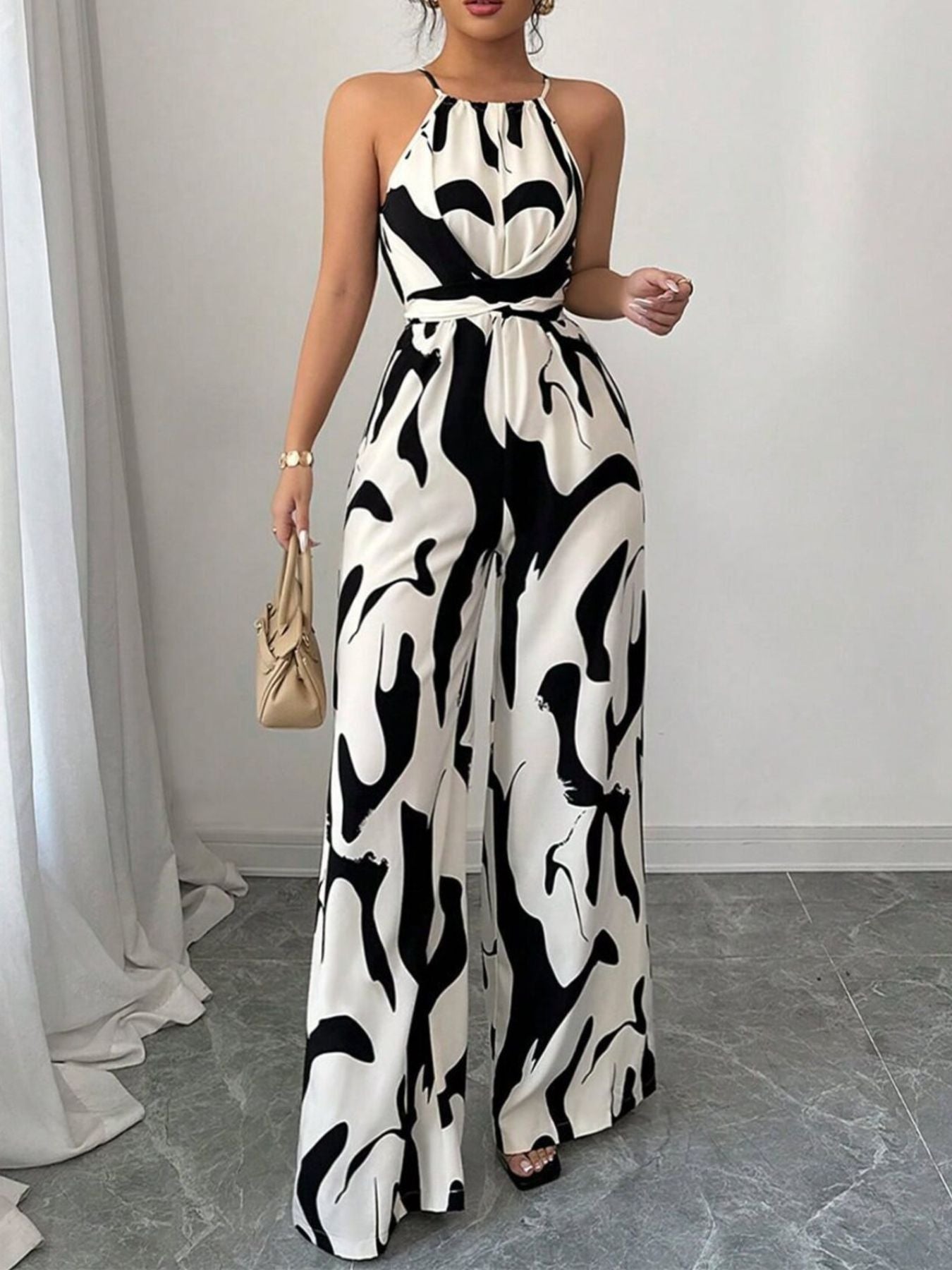 Abstract Print Wide Leg Jumpsuit