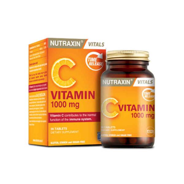 Nutraxin Vitamin C 1000 mg Supplement - Natural, Allergen-Friendly, Gluten-Free, 30 Tablets for Immune Support