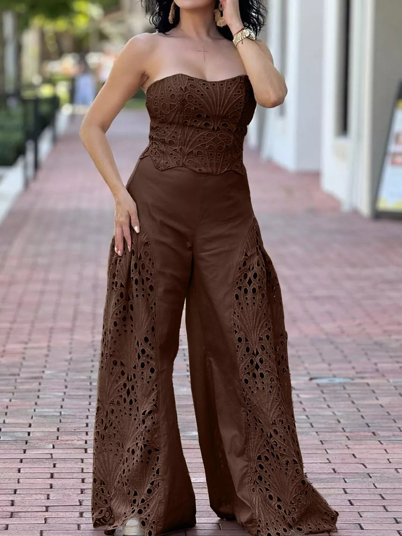 Hollow-Out Tube Top and Pants Two-Piece Set