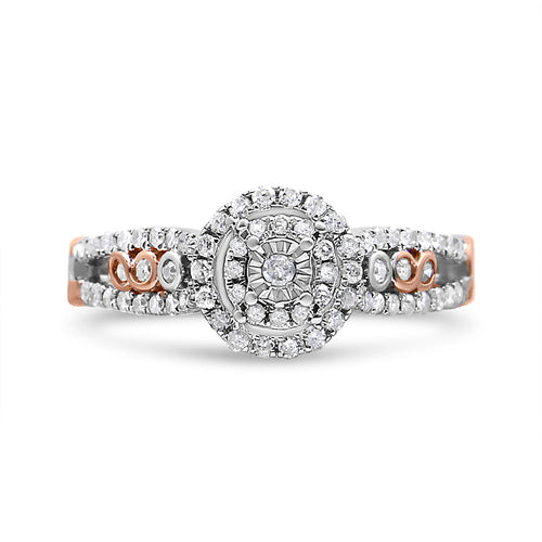 14K Rose Gold Plated .925 Sterling Silver 3/8 Cttw Round Diamond Double Frame Cross-Over Split Shank Engagement Ring (I-J Col