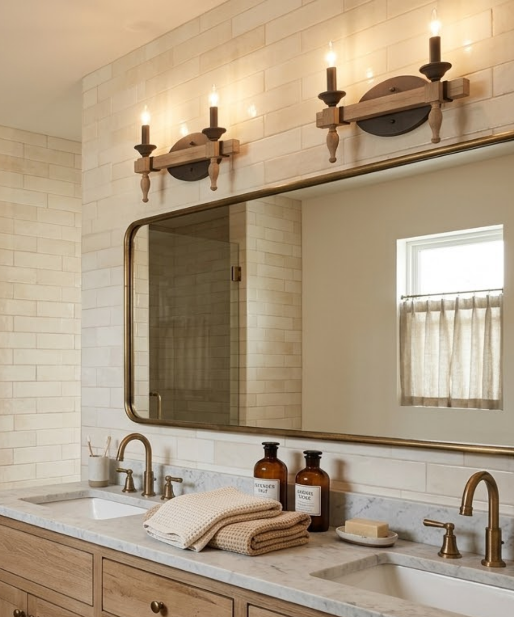 Glenwood 14"W 2-Light Aged Bronze and Distressed Oak Finish Bathroom Vanity Light Fixture – LampsUSA, view 3