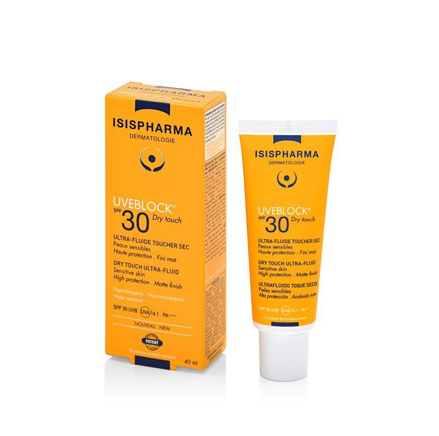 Isispharma Uveblock SPF30 Dry Touch Ultra-Fluid Sunscreen for Oily Skin - Non-Greasy, Moisturizing, SPF 30 Sun Protection