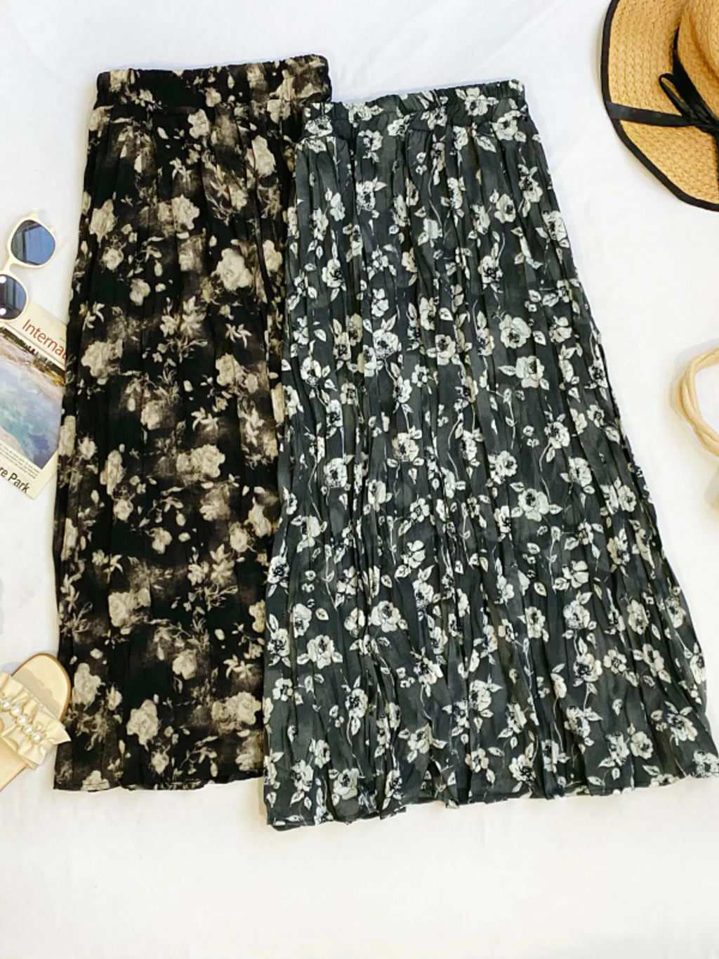 Floral Print Elastic Waist Midi Skirt