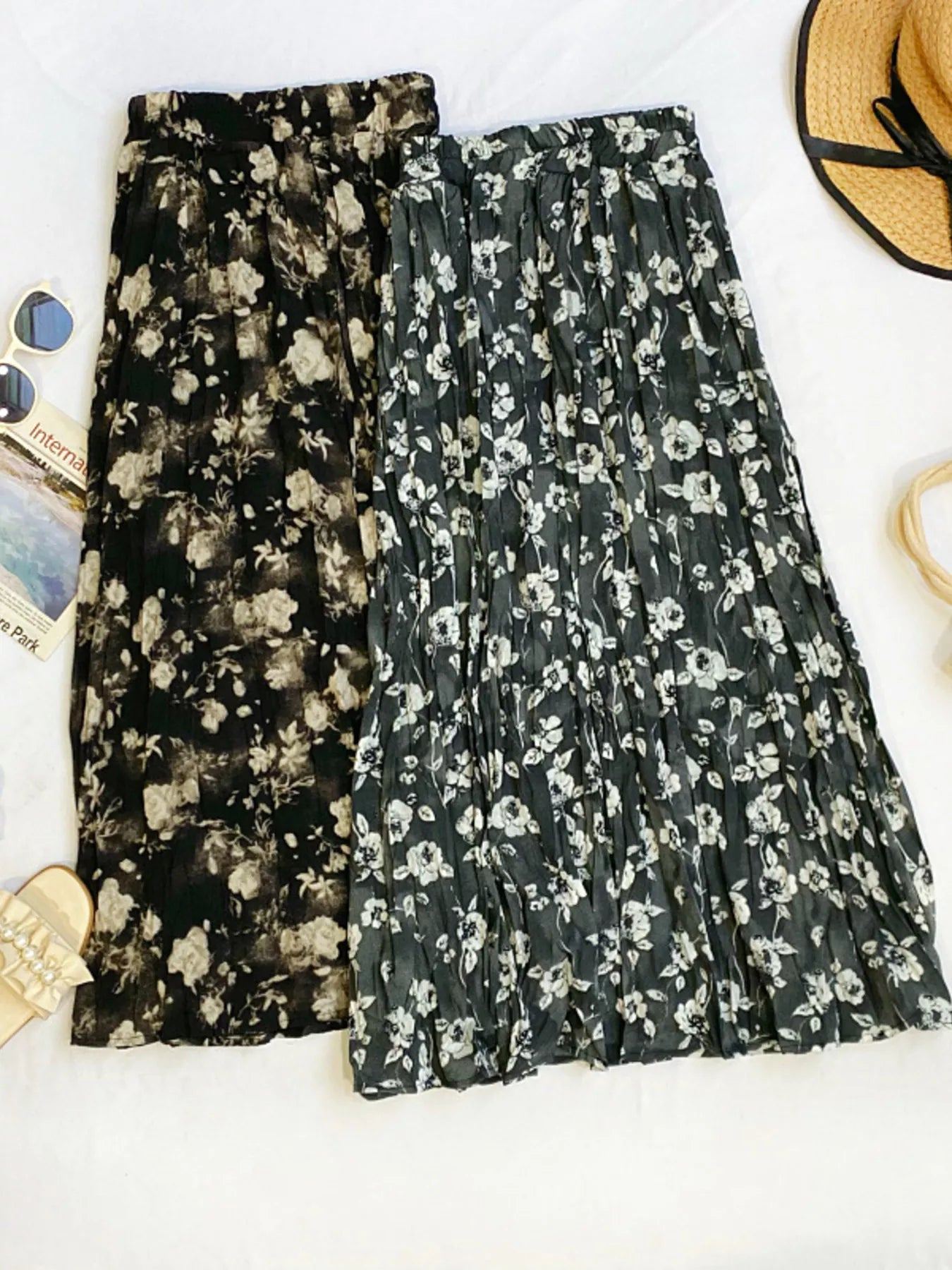 Floral Print Elastic Waist Midi Skirt