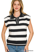 Zenana Viscose Striped Collared Sweater Vest