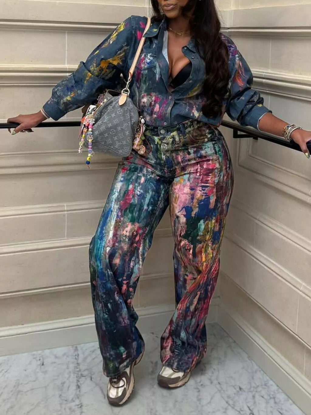 Artistic Painted Long Sleeve Denim Shirt