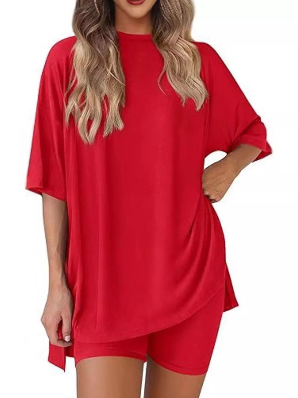 Full Size Half Sleeve T-Shirt and Shorts Set Plus Size