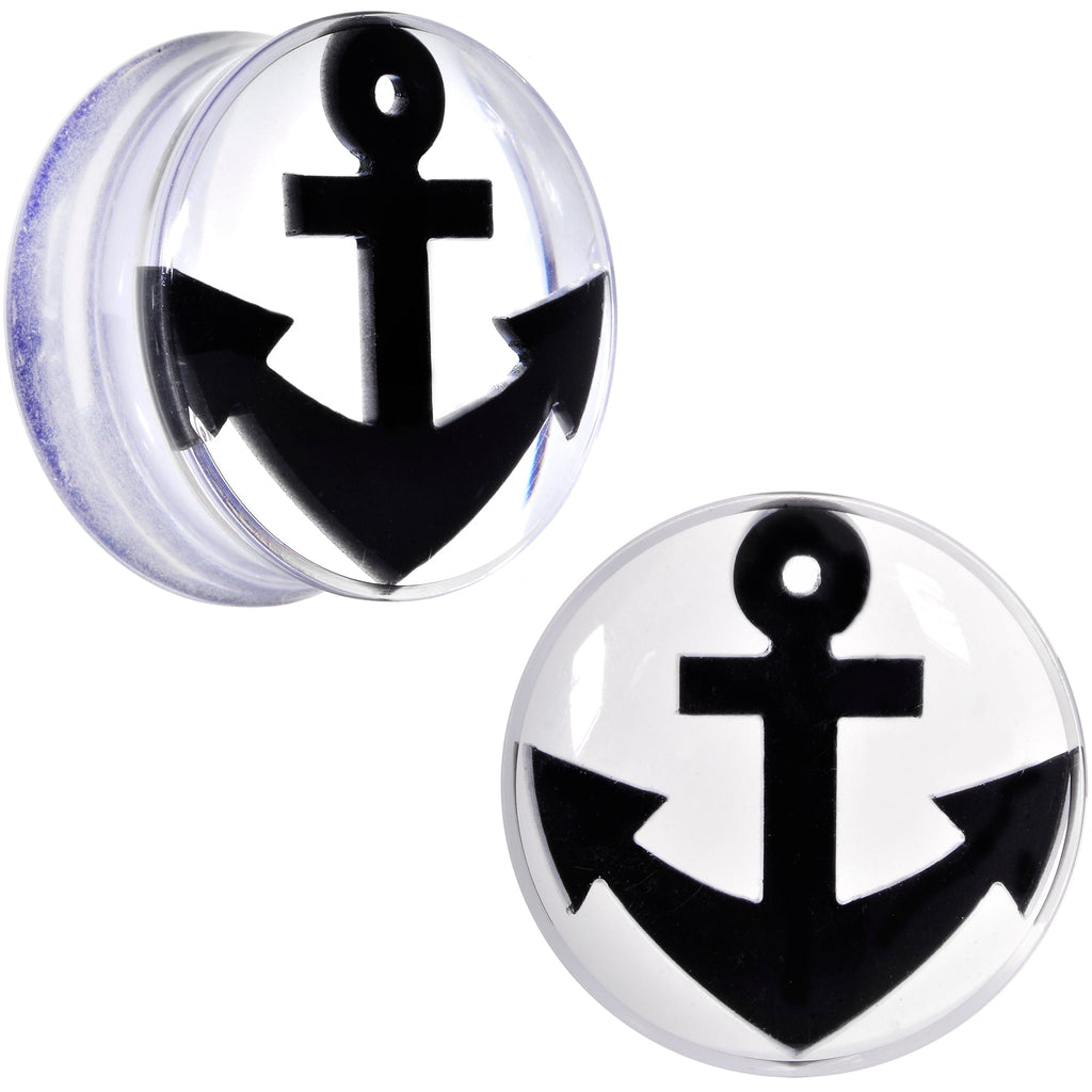 BodyCandy Clear Acrylic Black Anchor Saddle Plug Set 6mm to 20mm — main product shot