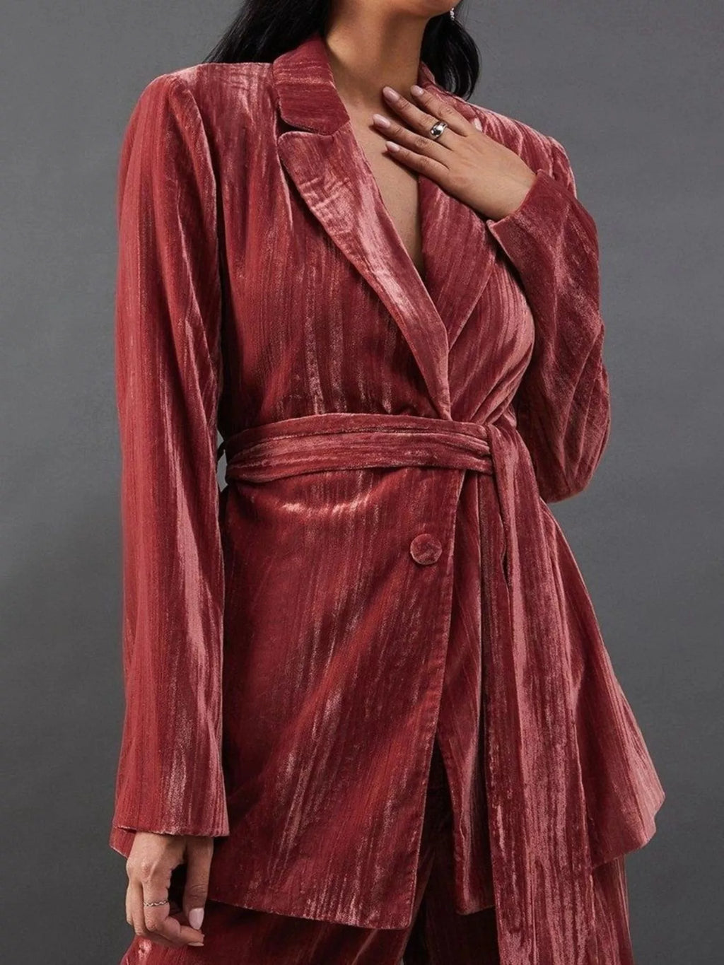 Velvet Lapel Collar Blazer & Pants Set