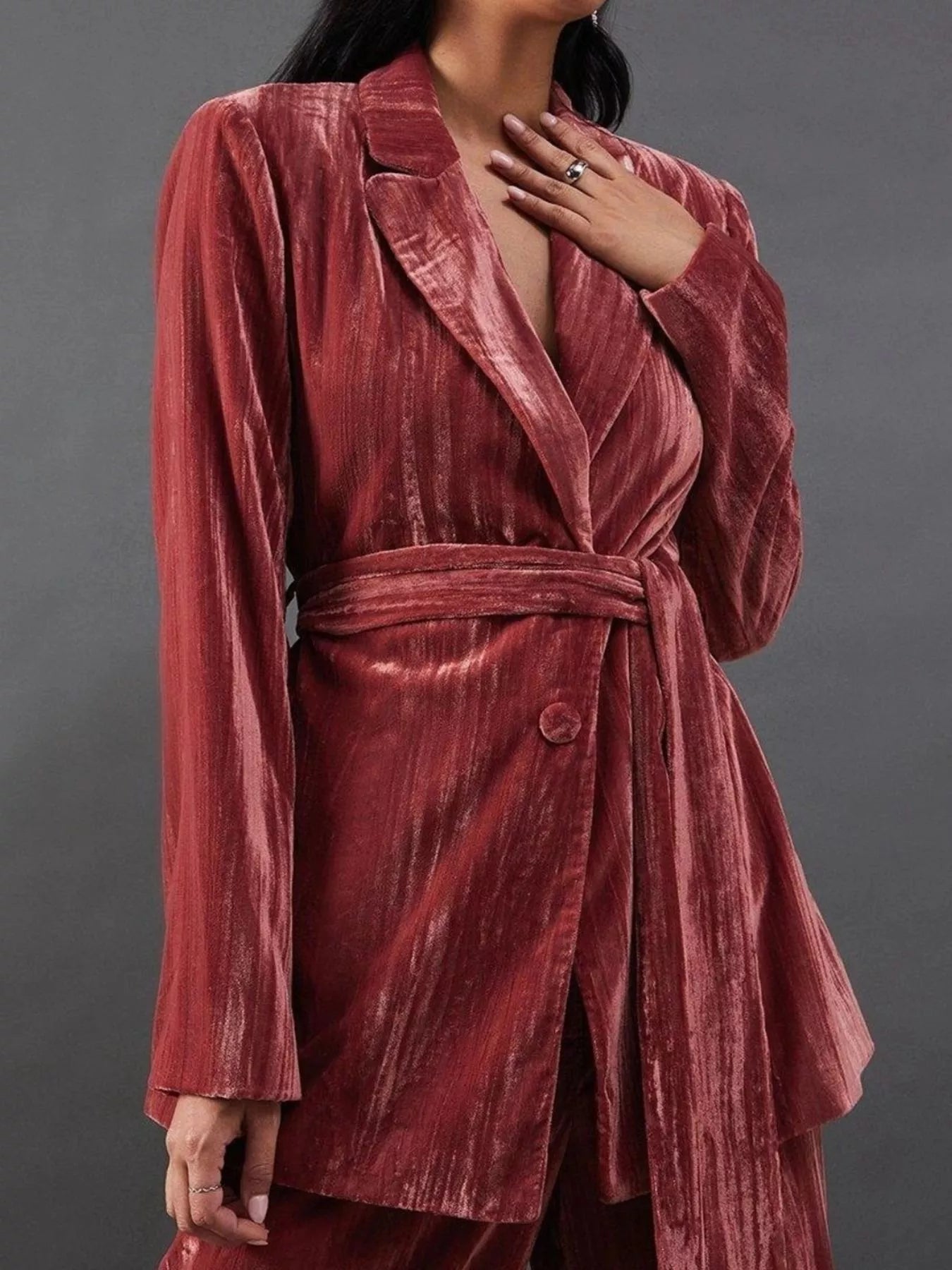 Velvet Lapel Collar Blazer & Pants Set