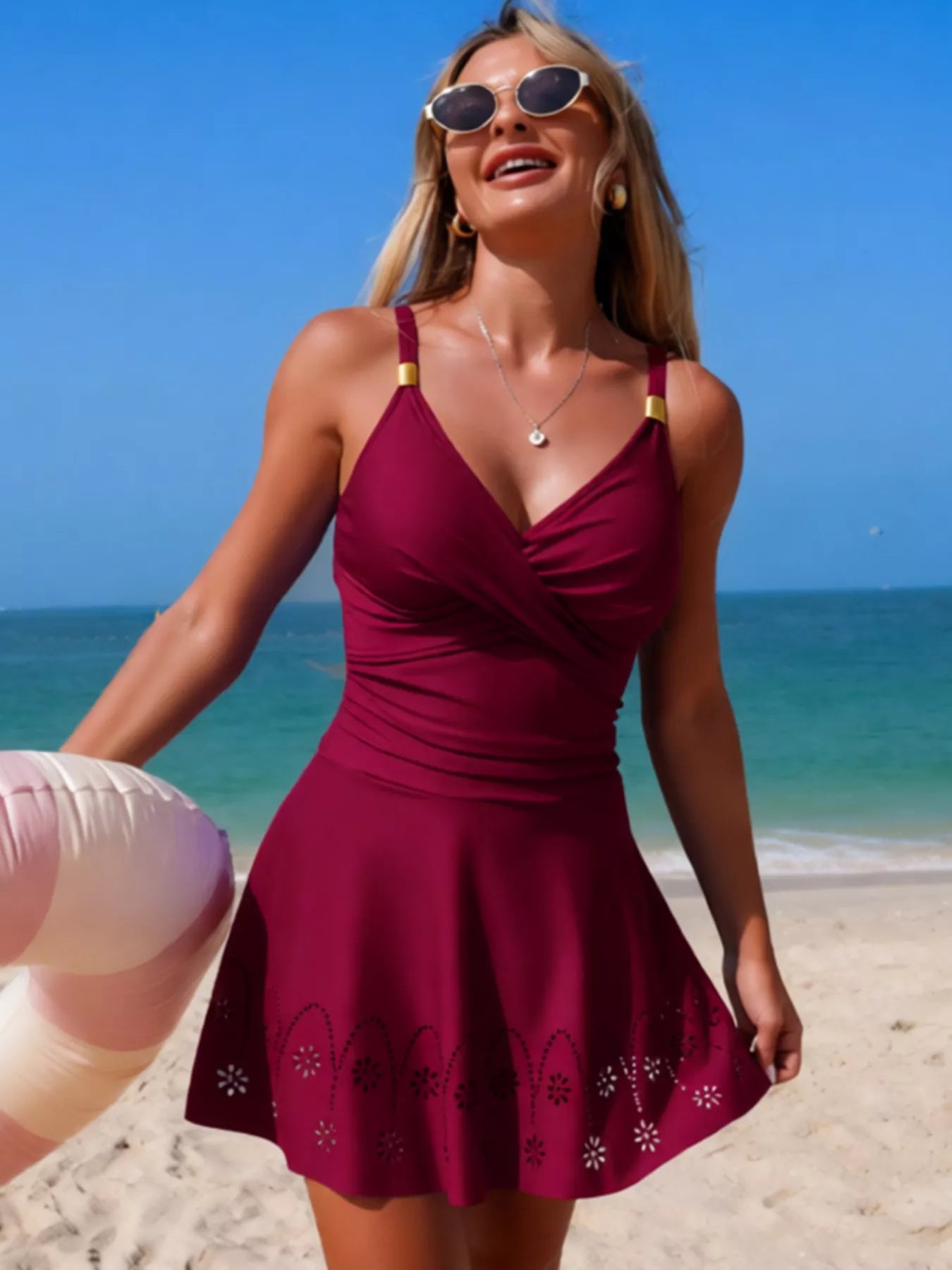 Crossover Ruched One-Piece Swim Dress