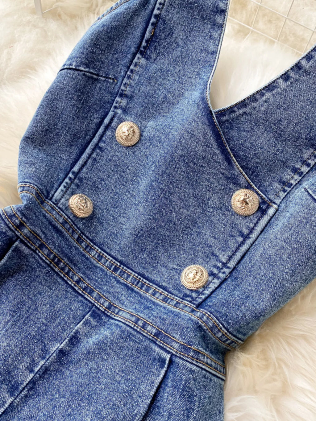 Halter Neck Wide Leg Denim Jumpsuit