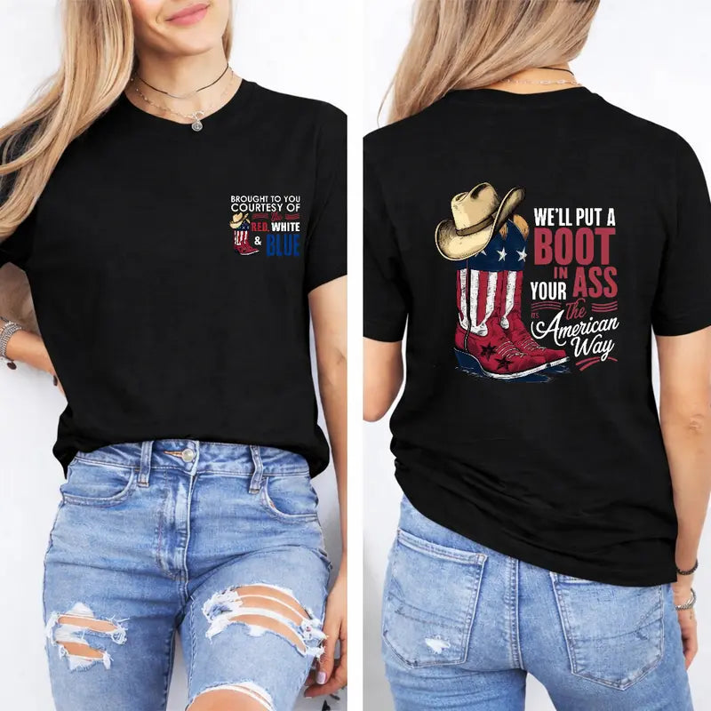"Courtesy of the Red, White and Blue" T-Shirt – Vintage 4th of July Country Music Graphic Tee