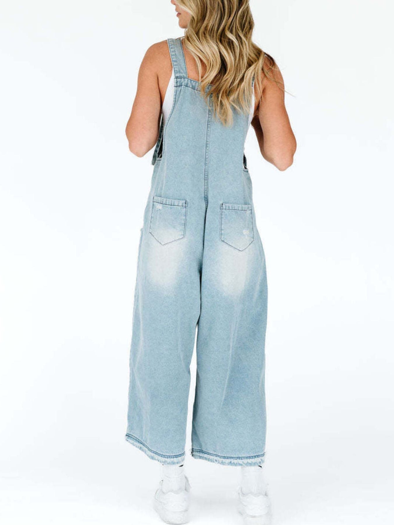 Distressed Wide Leg Denim Overalls